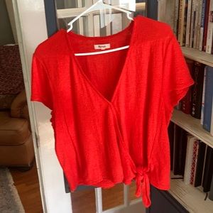 Madewell Red Cotton Wrap Blouse XL